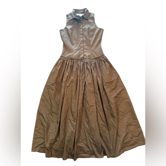 ABADIA Sama Gathered Cotton-Poplin Maxi Shirt Dress in Brown Size 4 Retail $850 - Picture 3 of 15